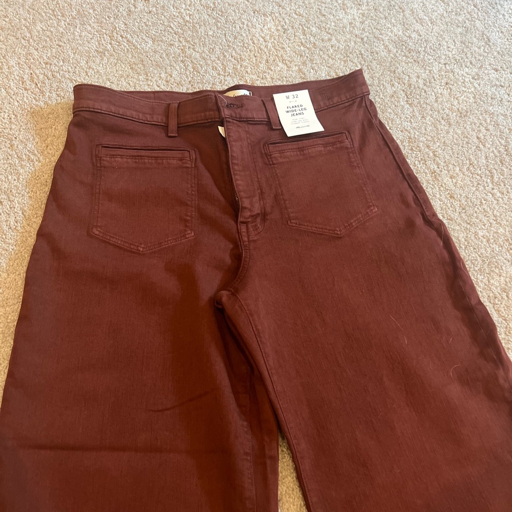 Madewell Burgundy Flared Wide-Leg Jeans New with tags - Picture 3 of 6